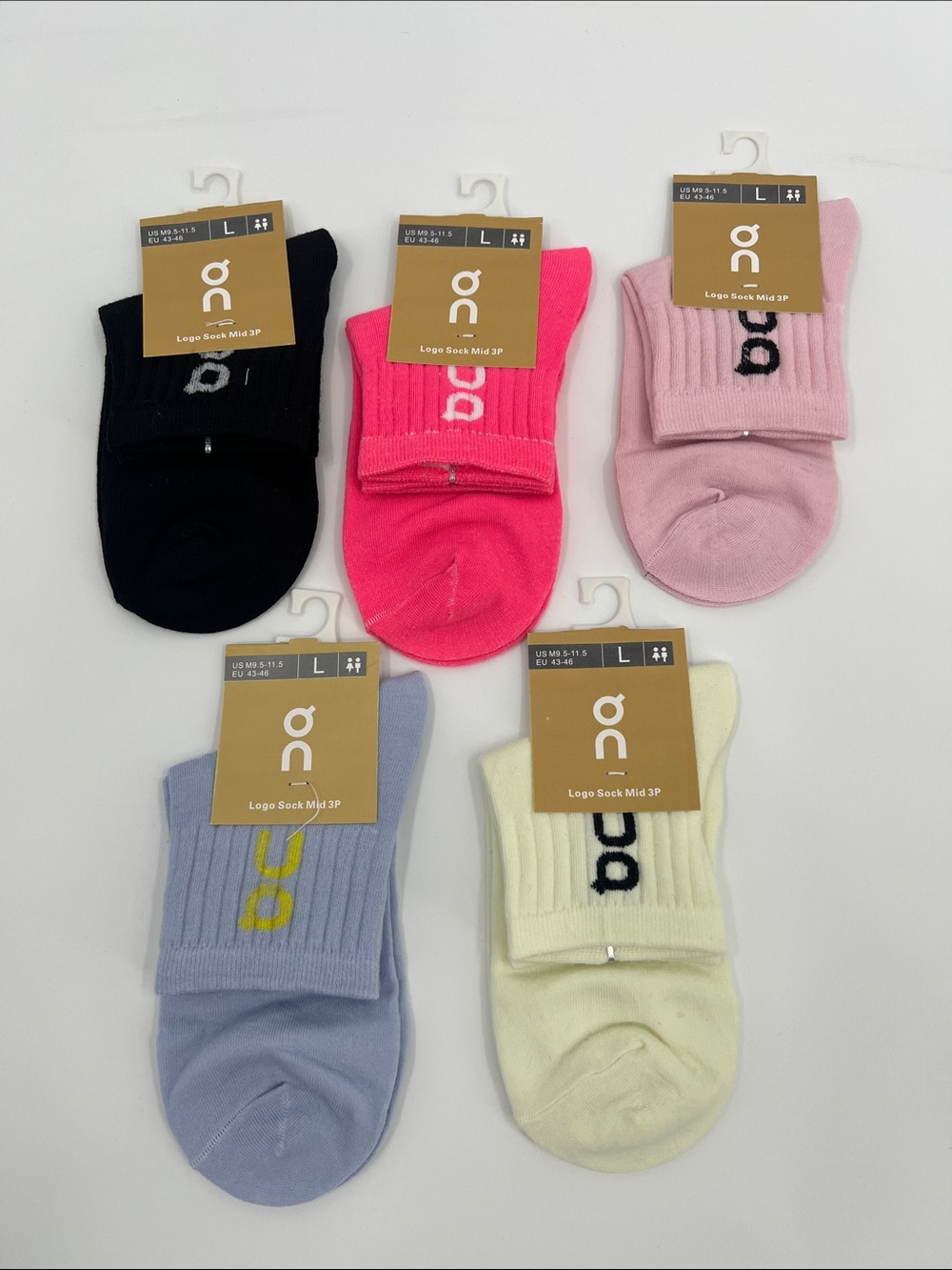 On Running Mid Crew Socks - Black, Hot Pink, Light Pink, Lavender, Cream